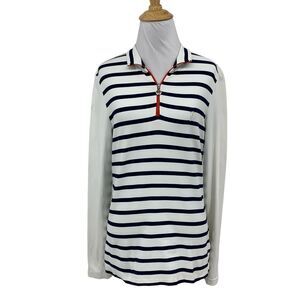 Golfino Shirt Womens 10 Nautical White 1/2 Pullover Long Sleeve Striped Stretch